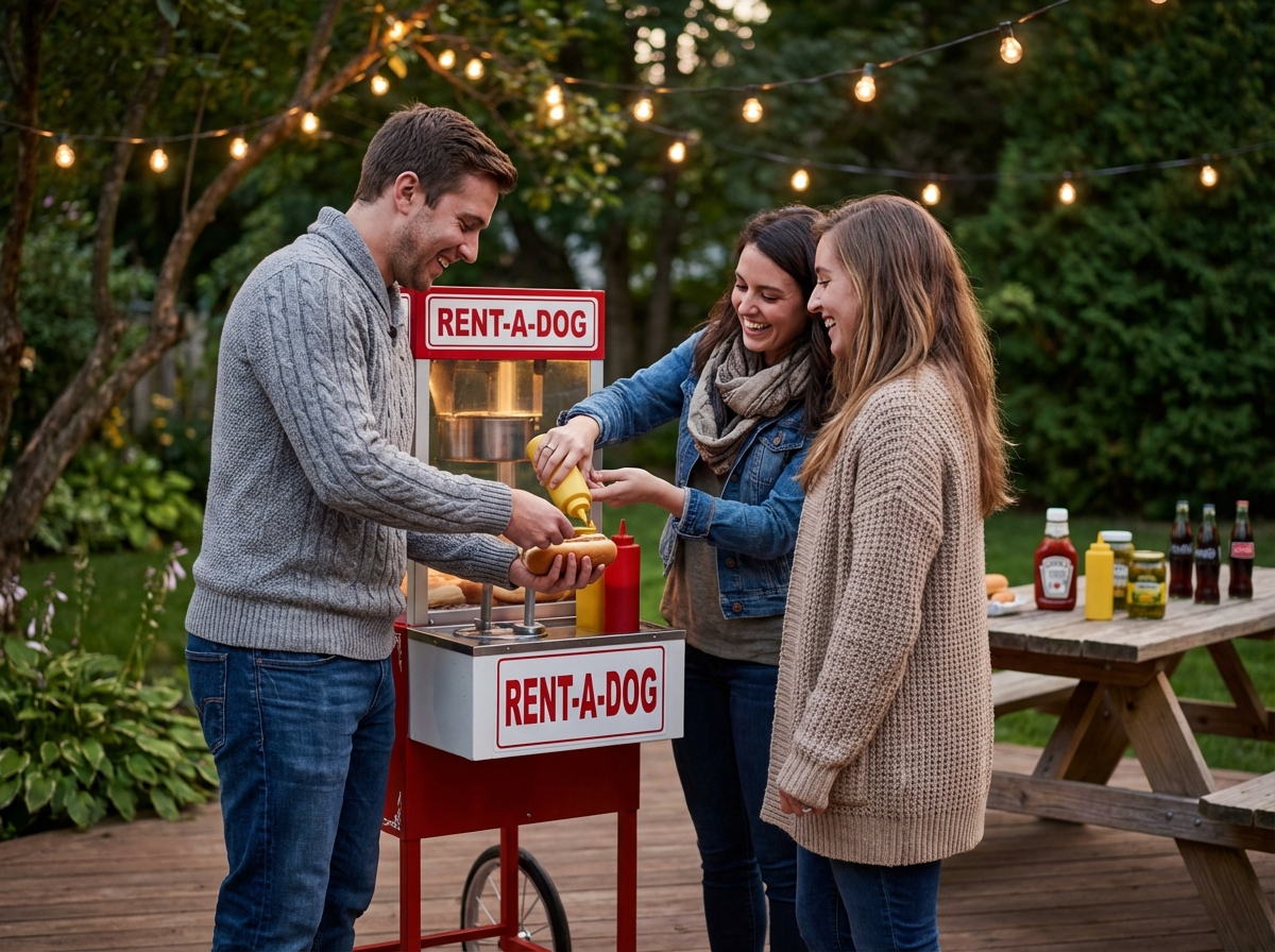 Amis dégustant des chiens chauds en soirée dans le jardin