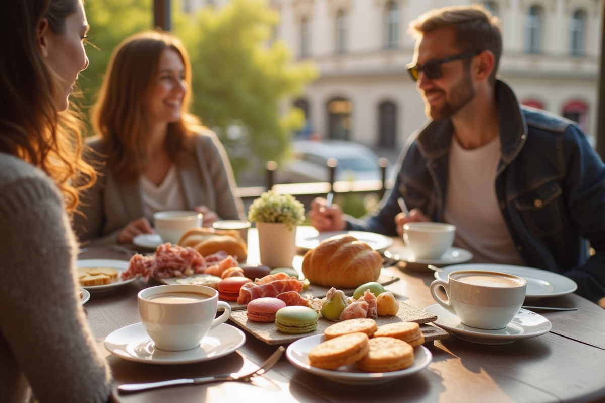 Brunch en plein air à Rennes avec pain macarons et café