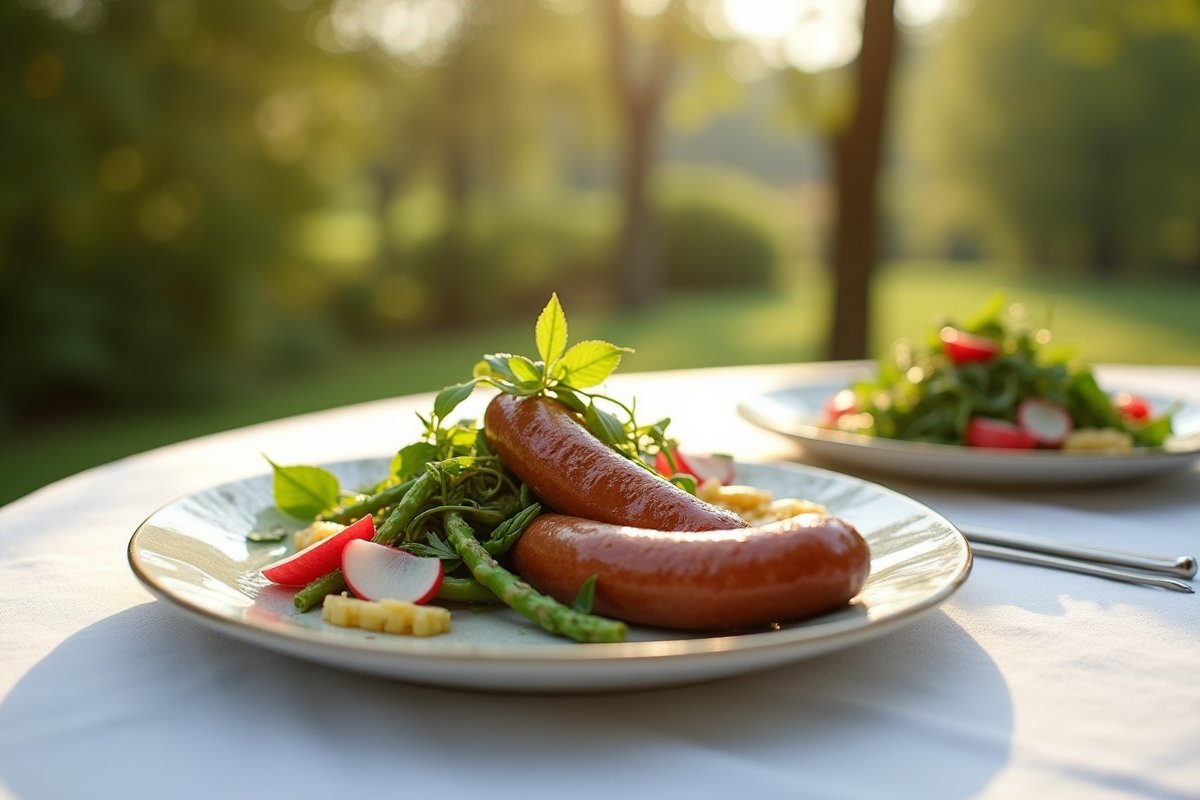 Brunch printanier avec boudin blanc et salade colorée