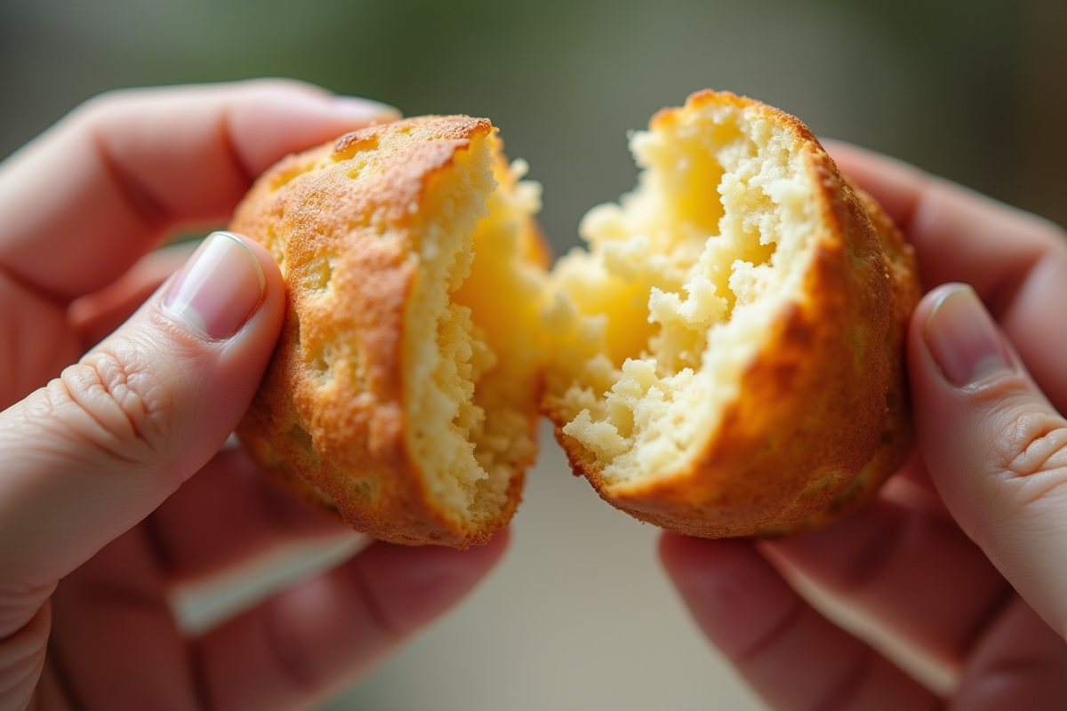 Main cassant une madeleine pour voir sa mie légère