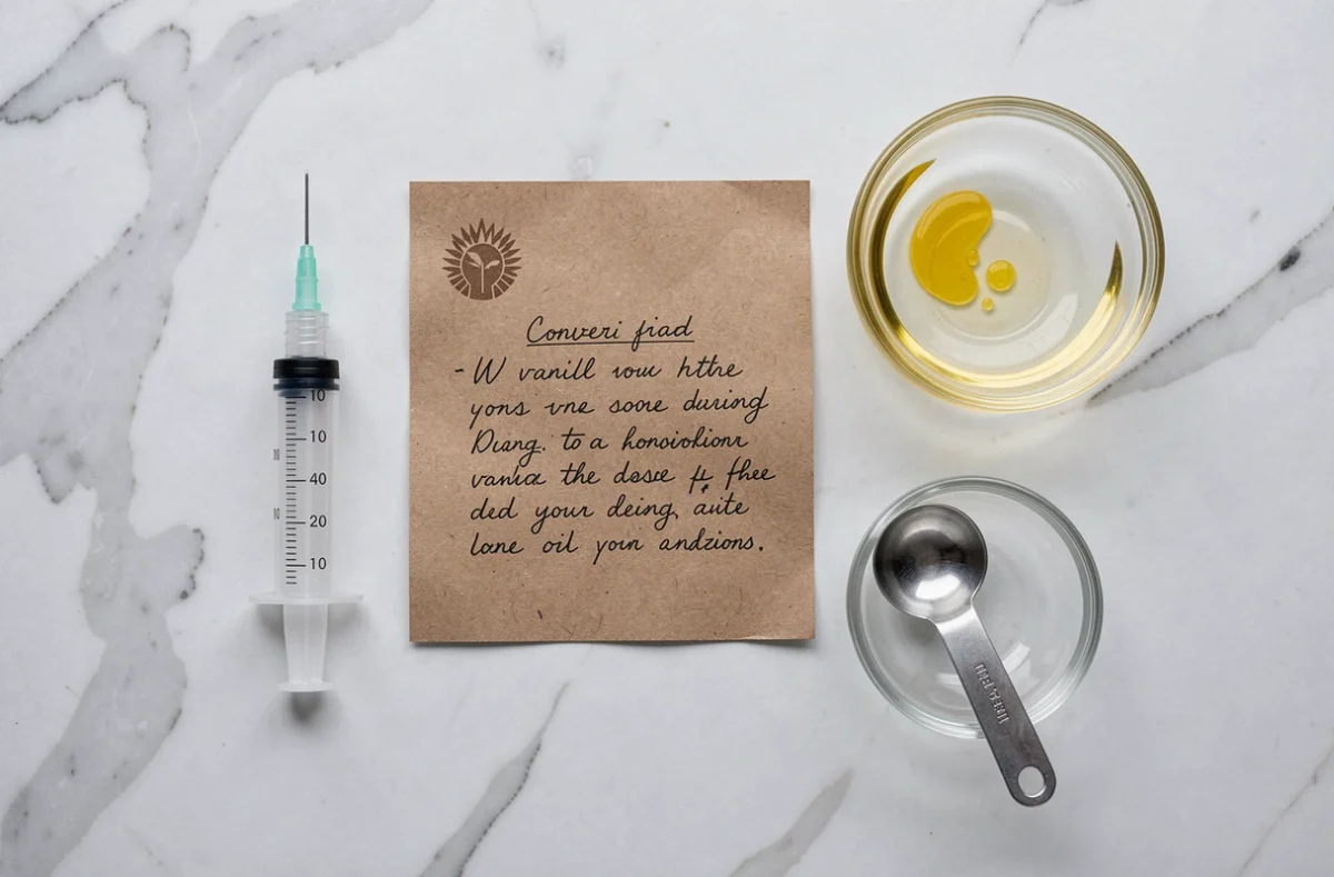 Plat à plat de ustensiles de mesure culinaire montrant la conversion de millilitres en centilitres