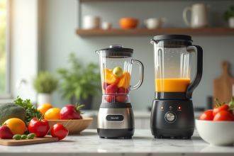 Cuisine moderne avec blender fruits et soupe chaude