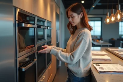 Femme compare four encastrable et four convection moderne