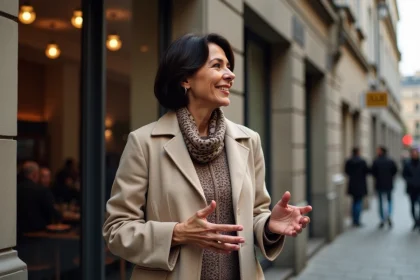 Femme souriante devant le restaurant Luci à Argenteuil