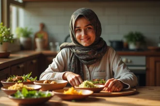 Jeune femme égyptienne choisissant un plat traditionnel