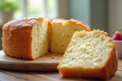 Gâteau à la crème frais tranché sur une table en lumière naturelle