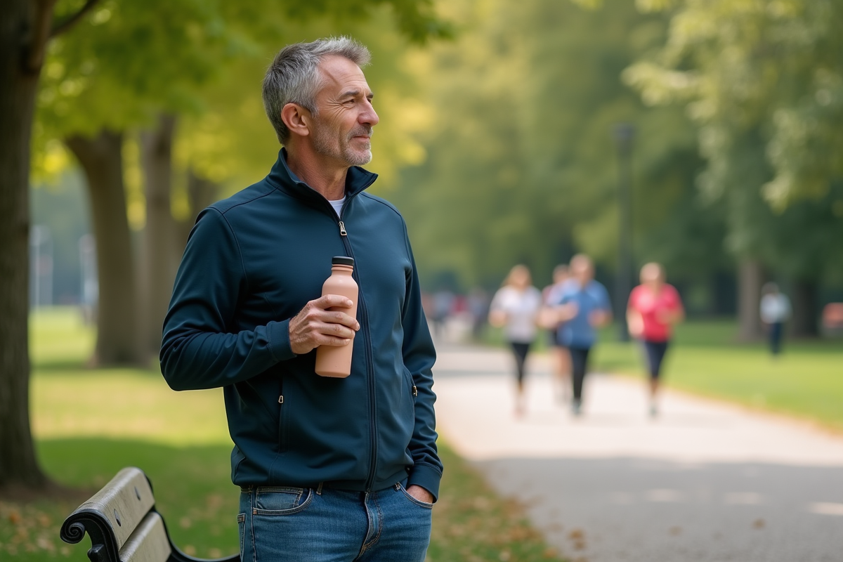 Homme dans un parc avec une bouteille d