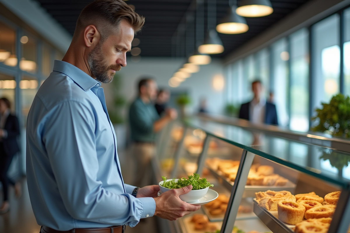 Homme d affaires choisissant une salade saine au buffet du bureau