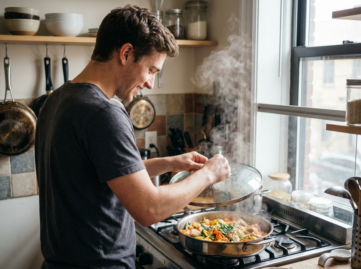 Jeune homme soulevant le couvercle d