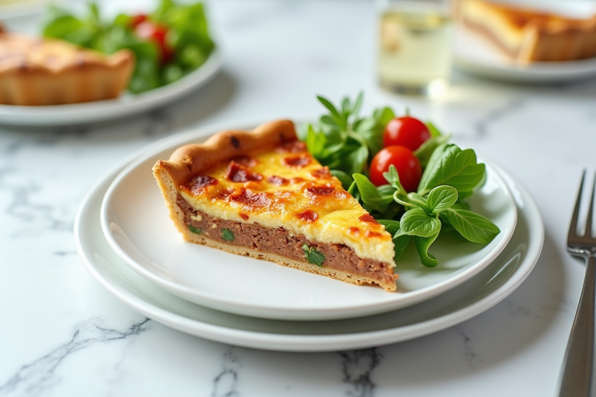 Part de quiche au chorizo avec salade colorée