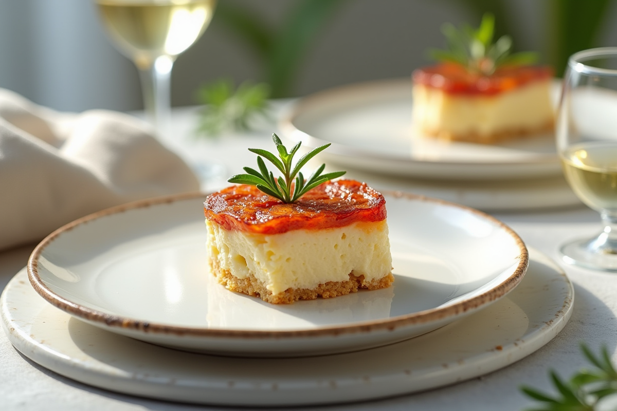 Tranche de gâteau au chorizo et chèvre avec herbes fraîches
