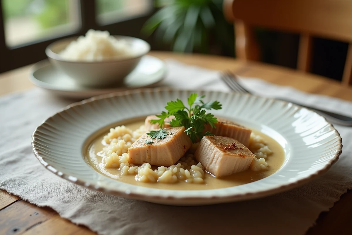 Assiette de blanquette de veau garnie de persil et riz blanc