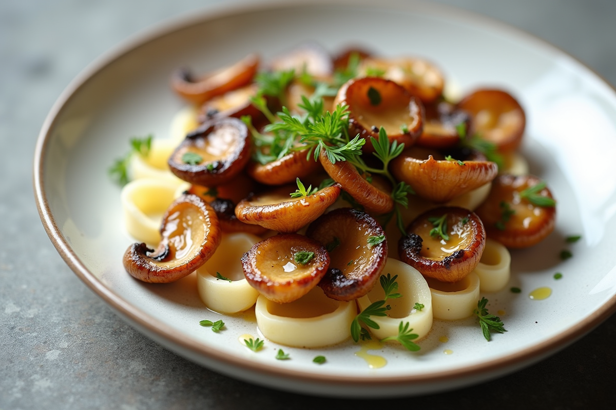Plat de chanterelles sautées garnies d