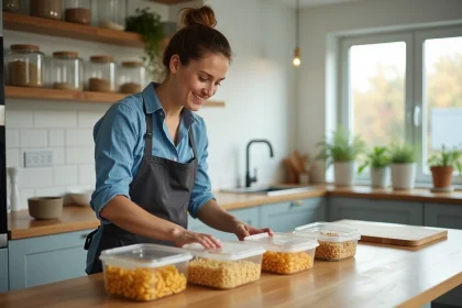 Femme préparant des pâtes dans une cuisine moderne