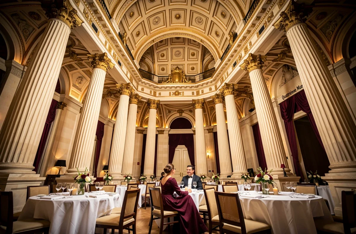 Dîner gastronomique au Quatrième Mur dans le Grand Théâtre de Bordeaux, décor monumental et élégant
