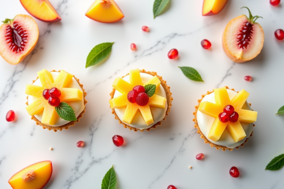 Table de desserts modernes avec mini tartes aux fruits
