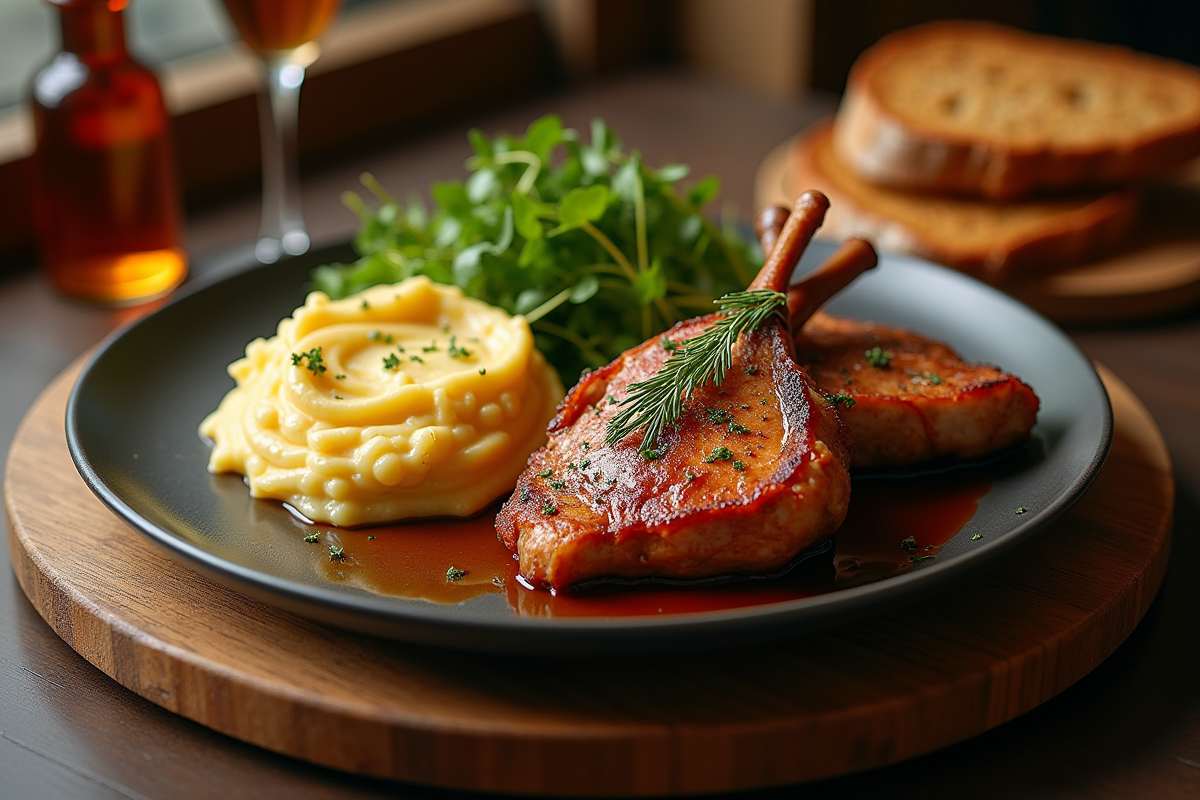 Table avec magret de canard gratin dauphinois et salade