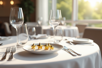 Table élégante dans un restaurant avec étoiles dorées