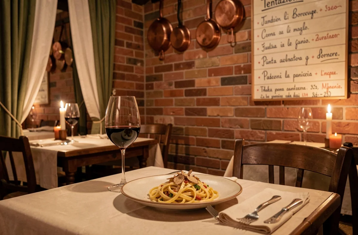 Table dressée chez Tentazioni à Bordeaux avec un plat de cuisine italienne d'auteur et une ambiance chaleureuse