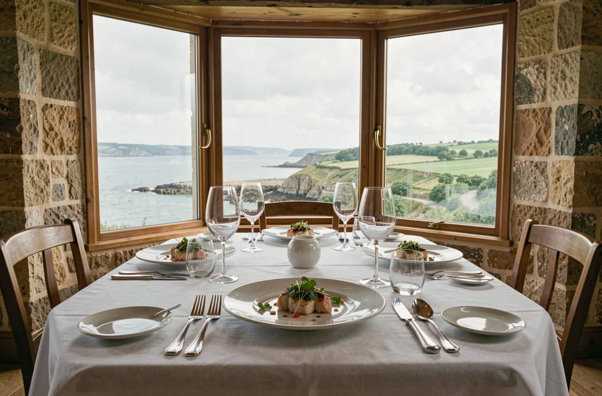 Table élégante aux Trois Rochers - Villa Tri Men à Combrit avec vue sur la baie
