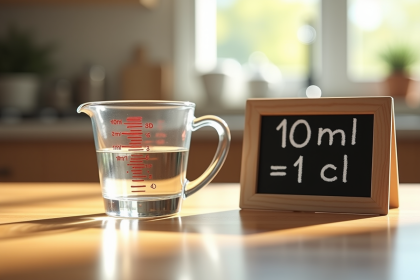 Verre mesureur de 10 ml avec tableau de conversion